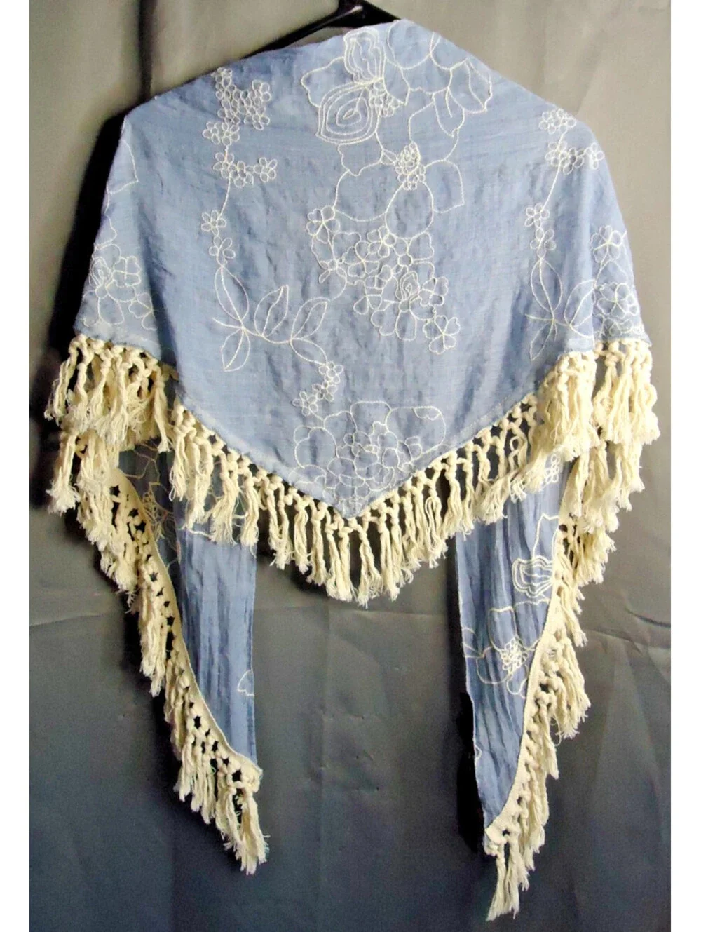 Steve Madden Embroidered Tasseled Wrap Shawl Blue White New One Size